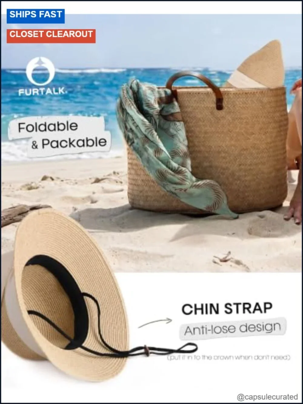 FURTALK Women's Foldable Paper Straw Wide Brim Sun Hat with UV Protection and